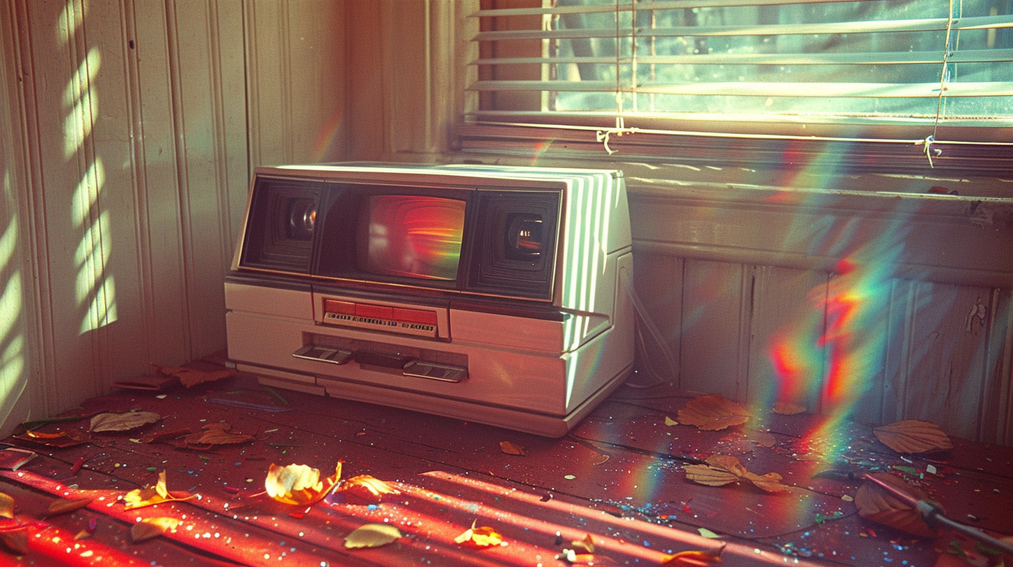 35mm film still of a Polaroid Instamatic camera spitting out rainbows --style raw --ar 16:9