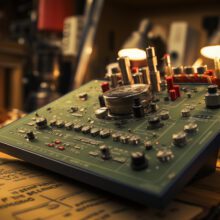 a circuit board device on a workbench table