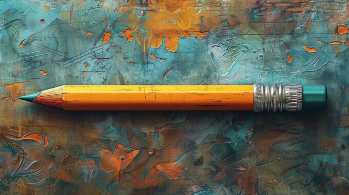an illustration of a yellow pencil that has four erasers on one end