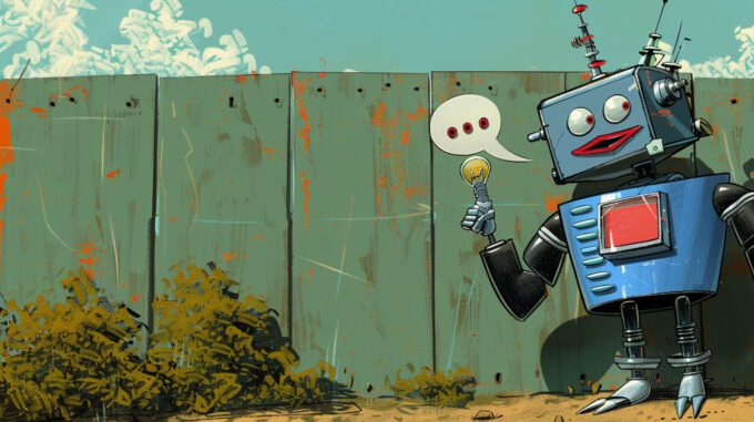 renaissance oil painting style, a retro robot with a speech bubble above its head and a lightbulb inside the bubble in the style of Rosey the robot from the Jetsons
